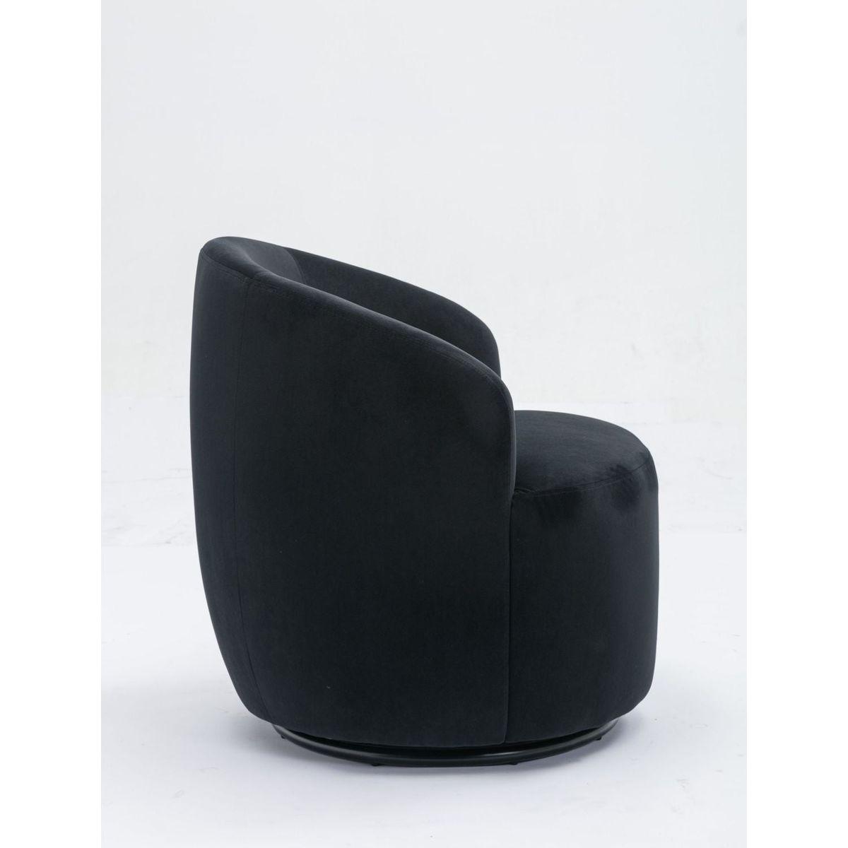 Velvet Fabric Swivel Accent Armchair Barrel Chair With Black Powder Coating Metal Ring,Black