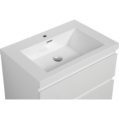 30" Floating Bathroom Vanity with Sink, Modern Wall-Mounted Bathroom Storage Vanity Cabinet with Resin Top Basin and Soft Close Drawers, Glossy White