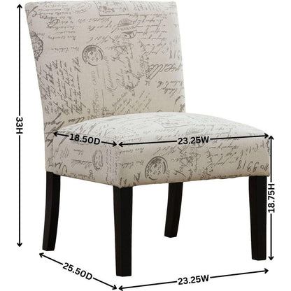 Botticelli English Letter Print Fabric Armless Contemporary Accent Chair