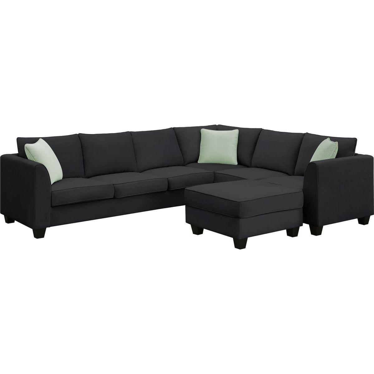 112x87" Sectional Sofa Couches Living Room Sets, 7 Seats Modular Sectional Sofa with Ottoman, L Shape Fabric Sofa Corner Couch Set with 3 Pillows, Black(New of GS008210AAB)
