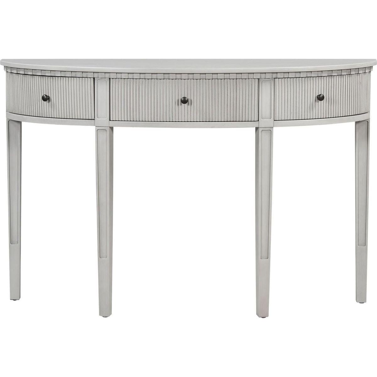 Distinctive Features of Pine Veneer Console Table with Vertical Stripe Drawer Fronts and Four Legs