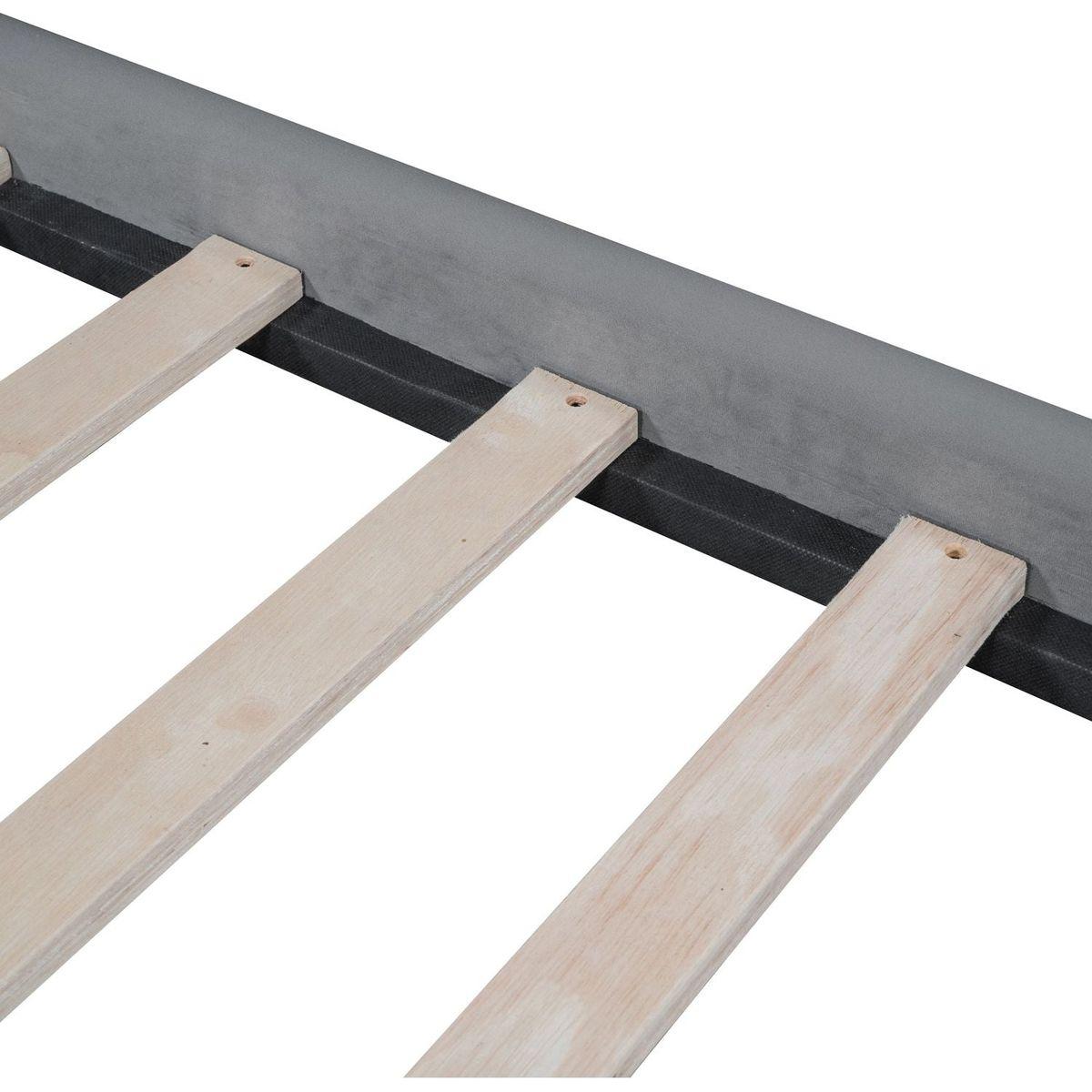 Full Size Velvet Platform Bed with LED Frame, Thick & Soft Fabric and Button-tufted Design Headboard, Gray