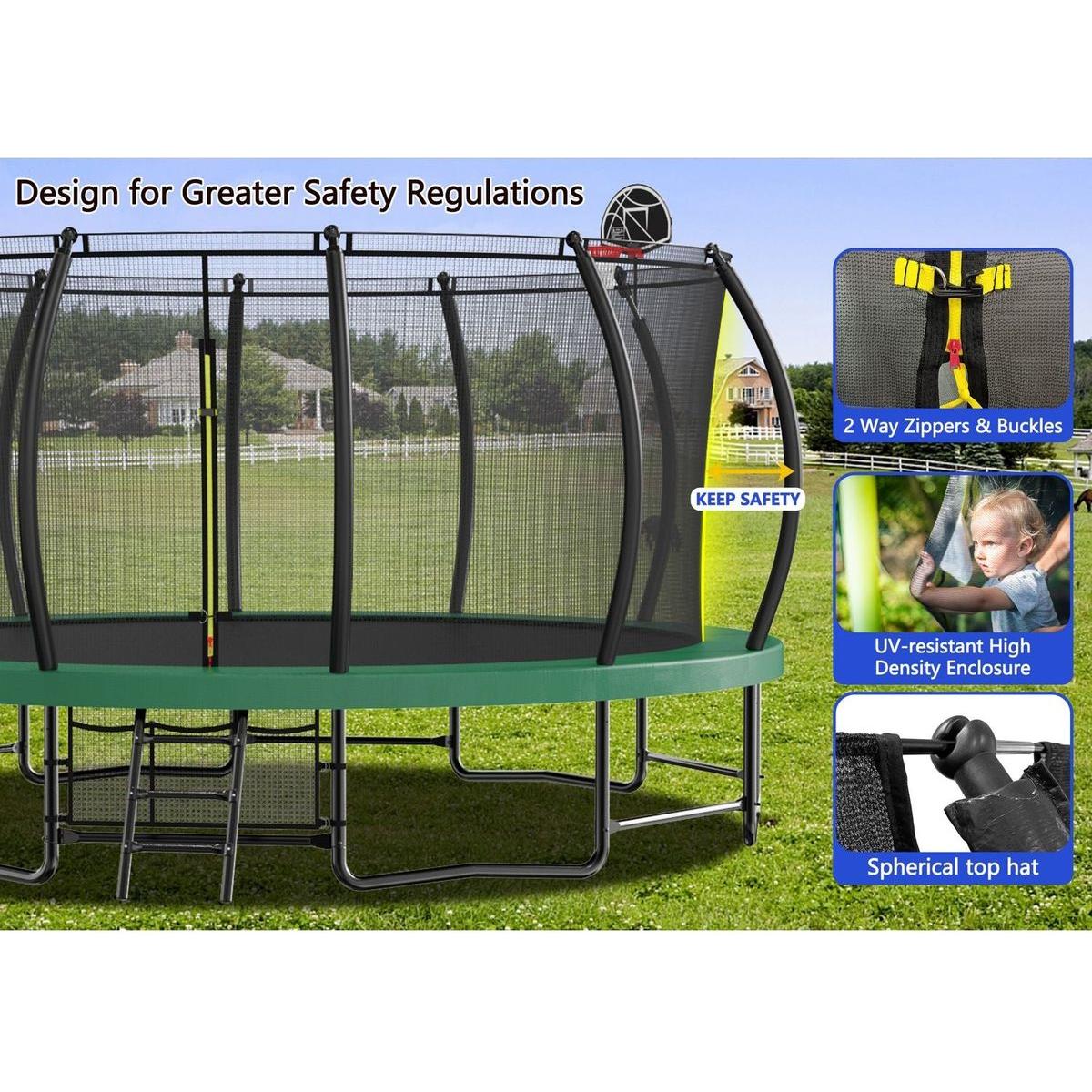 15FT Trampoline with Basketball Hoop - Recreational Trampolines with Ladder ,Shoe Bag and Galvanized Anti-Rust Coating