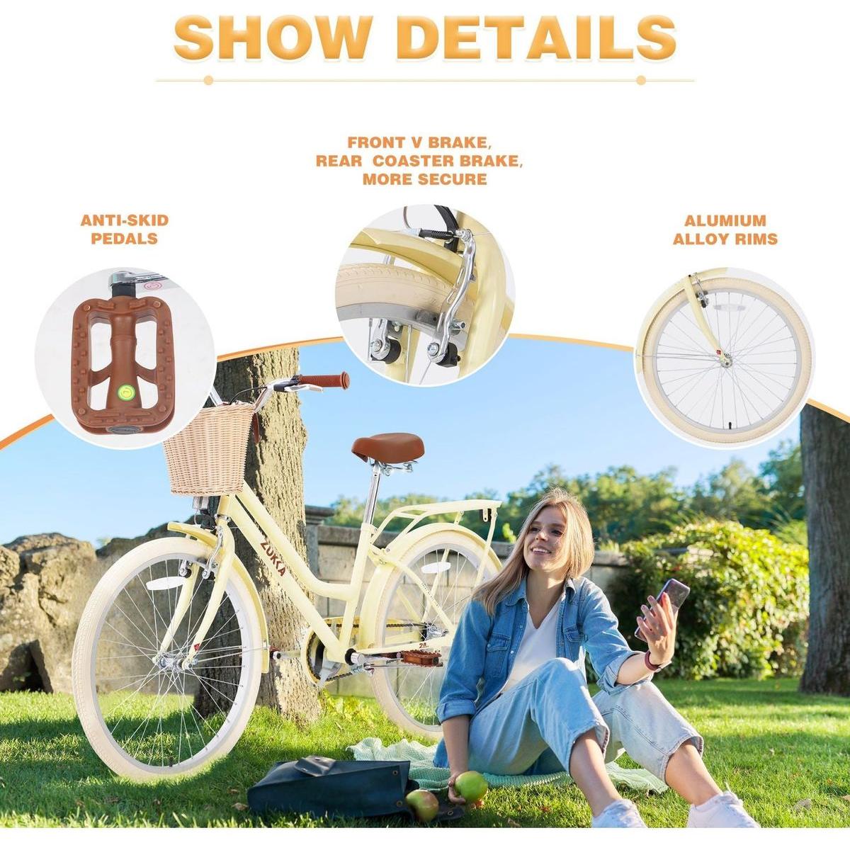Steel Frame,Multiple Colors, for 10+Years Old Girls Bike,24 inch wheel - Streamdale Furniture