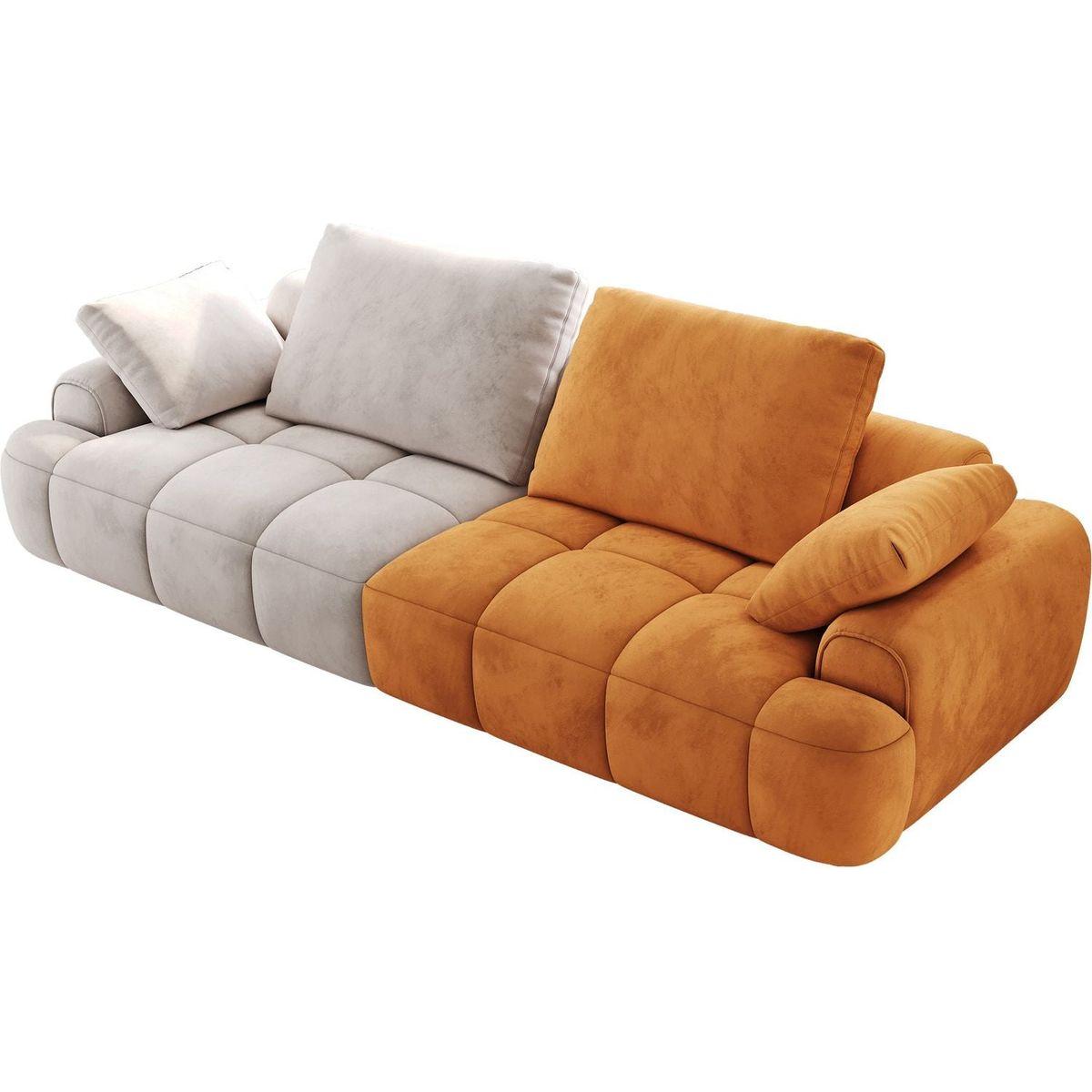 86.6"Large size two Seat Sofa,Modern Upholstered,Gray paired with yellow suede fabric Increase in sitting height