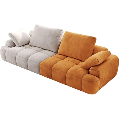 86.6"Large size two Seat Sofa,Modern Upholstered,Gray paired with yellow suede fabric Increase in sitting height