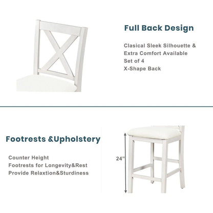 5 Pieces Counter Height Rustic Farmhouse Dining Room Wooden Bar Table Set with 4 Chairs, White
