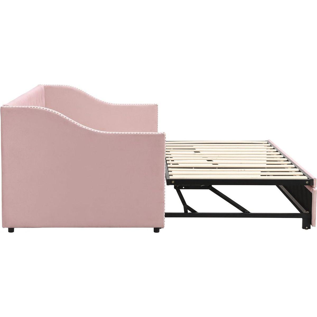 Twin Size Upholstered daybed with Pop Up Trundle, Pink