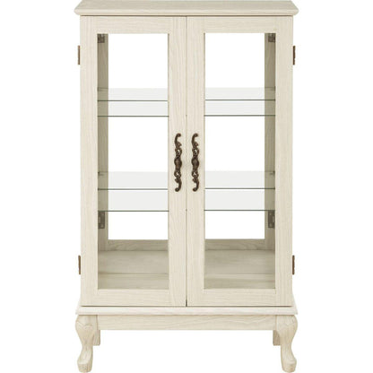 2 Doors Curio Cabinet with Tempered Glass Doors, Curio Cabinets with Mirrored Back Panel and Adjustable Shelves, Lighted Display Cabinet for Home, Office Light Bulb Included White