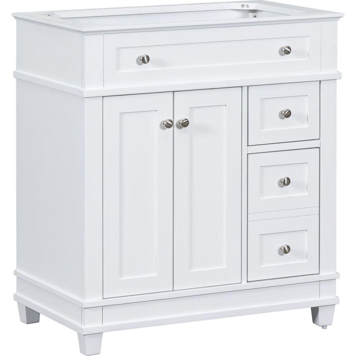 30" Bathroom Vanity Cabinet without Sink, Free Standing Vanity with 2 Drawers& Soft Closing Doors, Solid Wood Frame Bathroom Cabinet, White (NOT INCLUDE SINK)