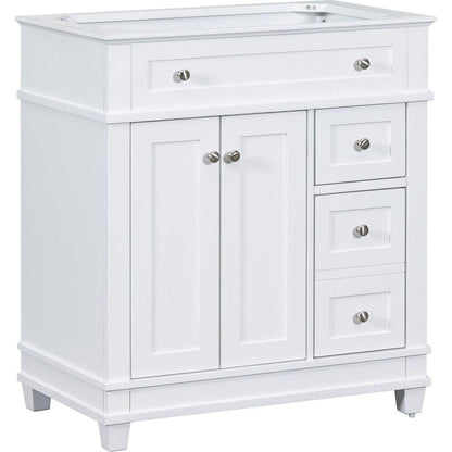 30" Bathroom Vanity Cabinet without Sink, Free Standing Vanity with 2 Drawers& Soft Closing Doors, Solid Wood Frame Bathroom Cabinet, White (NOT INCLUDE SINK)