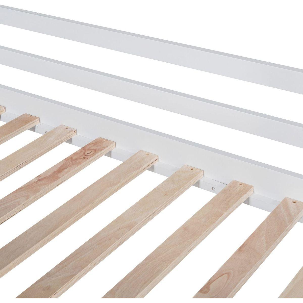 Twin Size Loft Bed with Ladder and Slide, House Bed with Blackboard and Light Strip on the Roof, White