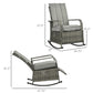 Outdoor Rattan Rocking Chair Patio Recliner with Soft Cushions, Adjustable Footrest, Max. 135 Degree Backrest, PE Wicker, Gray