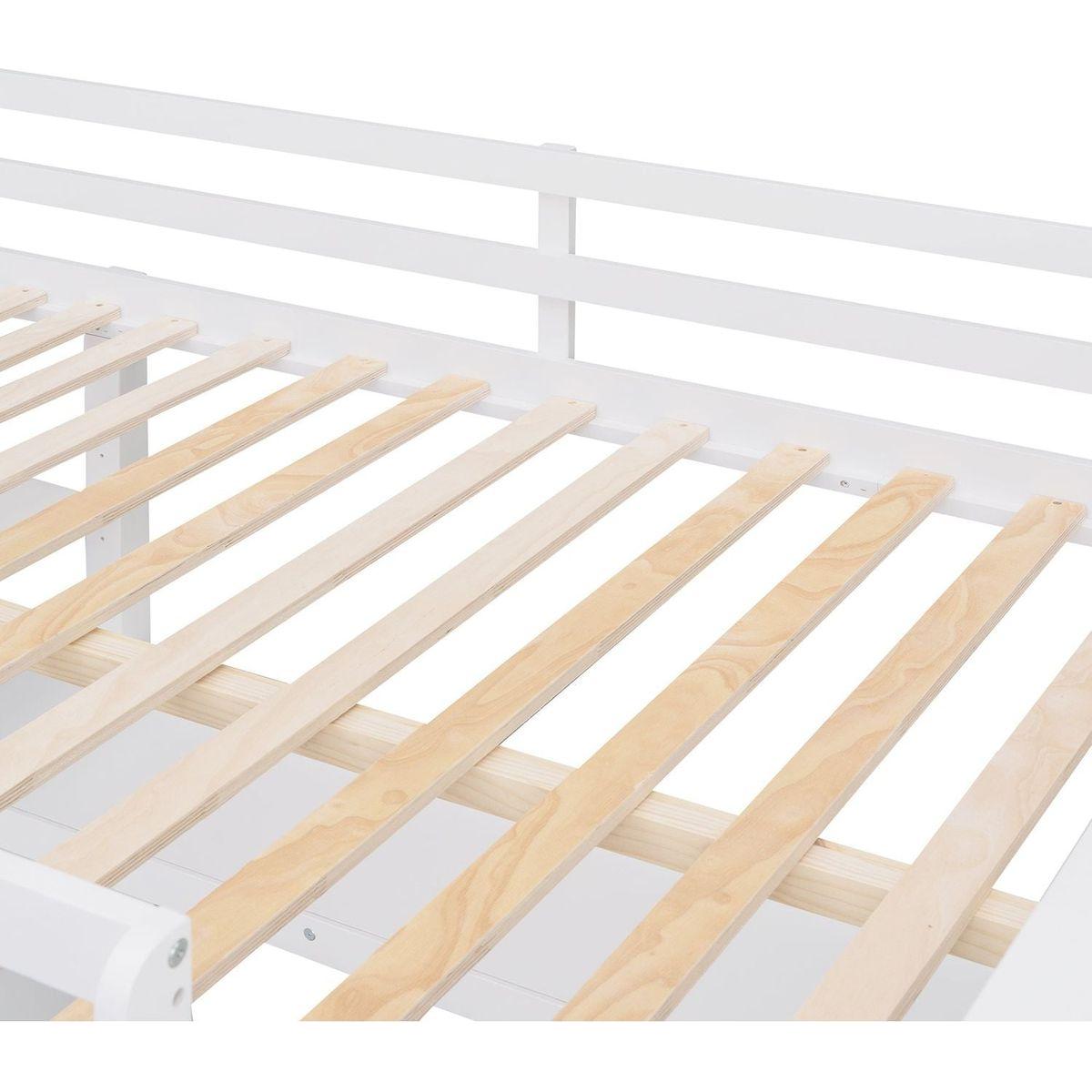 Full size Loft Bed with Drawers and Desk, Wooden Loft Bed with Shelves - White