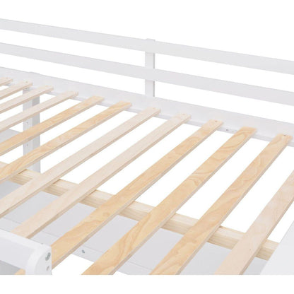 Full size Loft Bed with Drawers and Desk, Wooden Loft Bed with Shelves - White