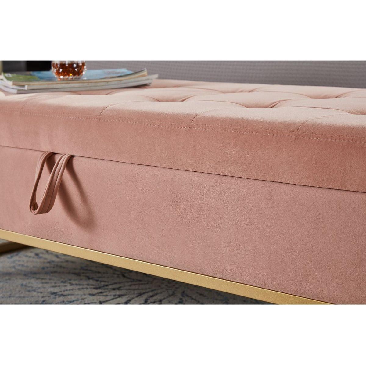 58.6" Bed Bench Metal Base with Storage Pink Velvet