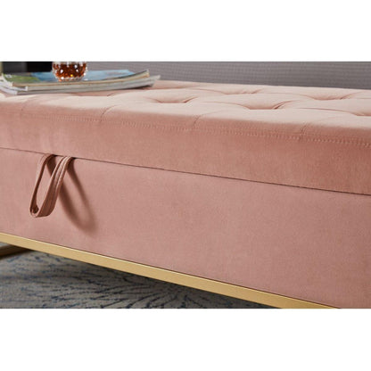 58.6" Bed Bench Metal Base with Storage Pink Velvet