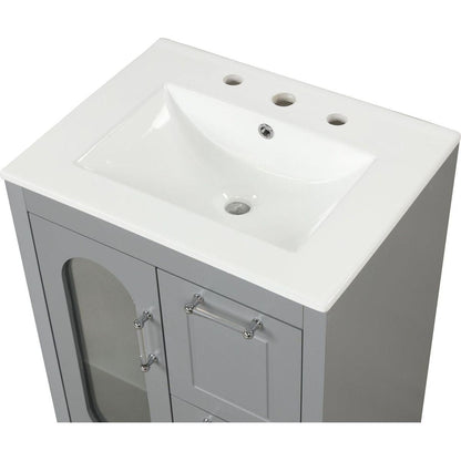 24" Bathroom Vanity with Sink, Bathroom Vanity Cabinet with Two Drawers and Door, Adjustable Shelf, Solid Wood and MDF, Grey