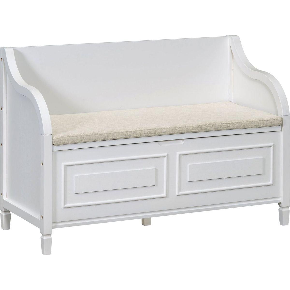 Rustic Style Solid wood Entryway Multifunctional Storage Bench with Safety Hinge (White+ Beige)