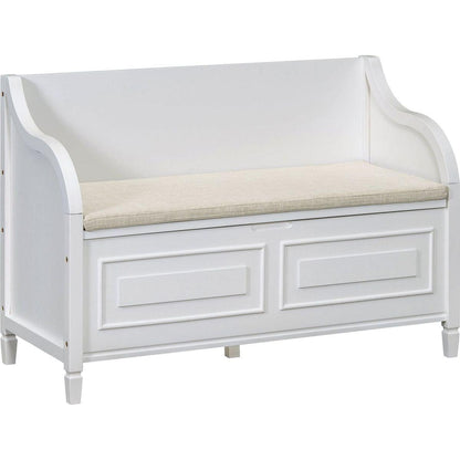Rustic Style Solid wood Entryway Multifunctional Storage Bench with Safety Hinge (White+ Beige)