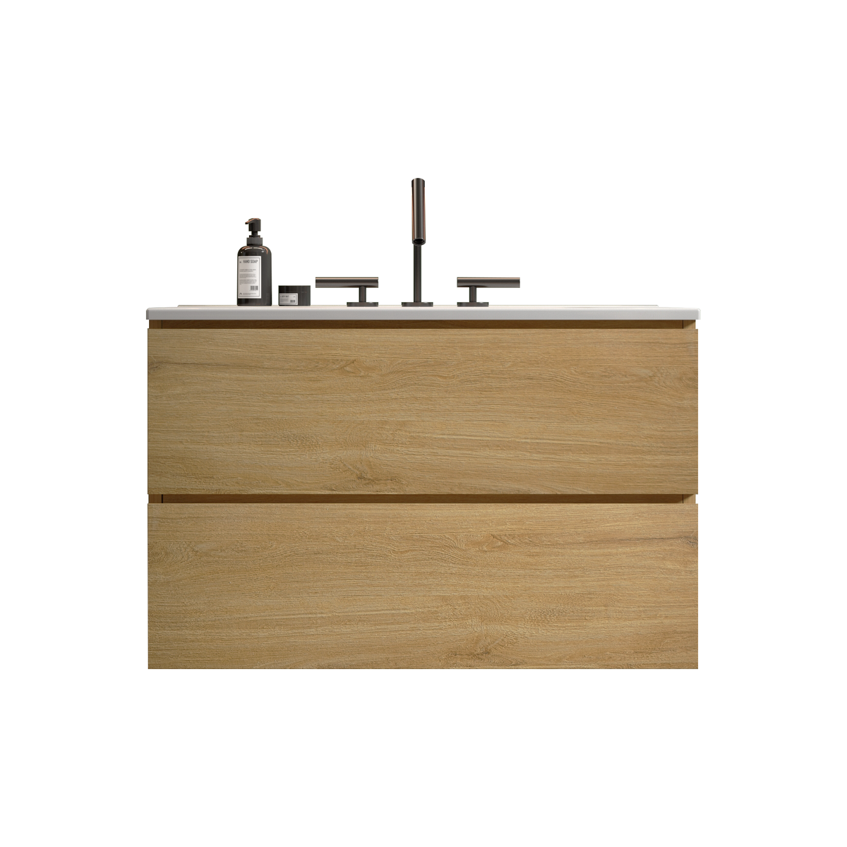 Wall Mount 30" Natural Oak Bathroom Vanity with Ceramic Sink with three faucet holes, Large Storage Floating Bathroom Vanity for Modern Bathroom, Pre-assembled