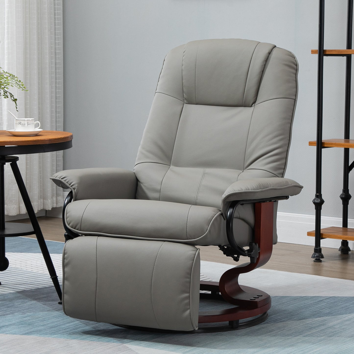 Faux Leather Manual Recliner with Swivel Wood Base Padded Armrest