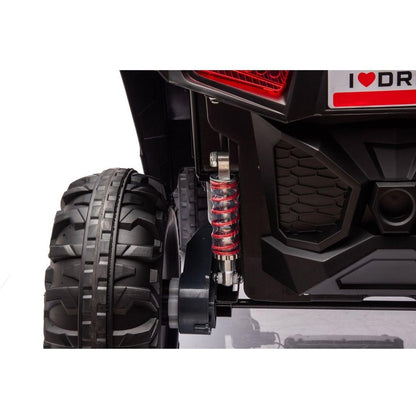 12v7ax2 30wx4 Four-wheel drive leather seat one button start,forward and backward, high and low speed, music, front light, power display, two doors can open, 2.4G R/C, seat belt four wheel absorber