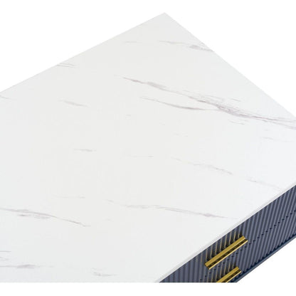 Modern Navy Blue Coffee Table with 2 Glass Door Storage, 4 Drawers, Gold Metal Legs, and Multi-Color Lighting in 47.2"