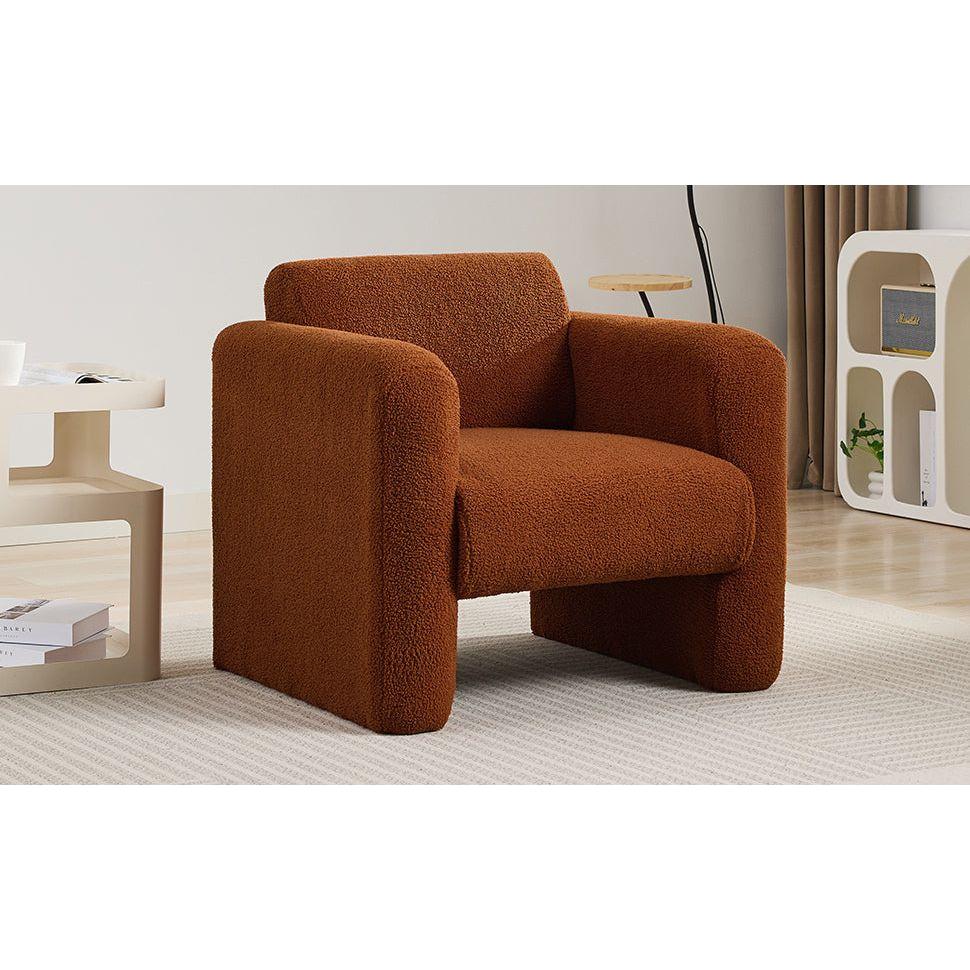Modern Accent Chair Lambskin Sherpa Fabric Upholstered Comfy Reading Arm Chair Soft Padded Armchair with Back and Pillow for Living Room Bedroom Reception Waiting Room Office,Burnt Orange
