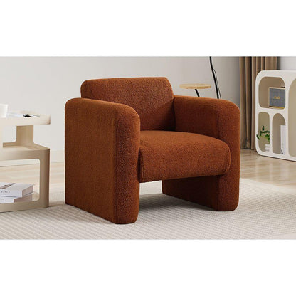 Modern Accent Chair Lambskin Sherpa Fabric Upholstered Comfy Reading Arm Chair Soft Padded Armchair with Back and Pillow for Living Room Bedroom Reception Waiting Room Office,Burnt Orange