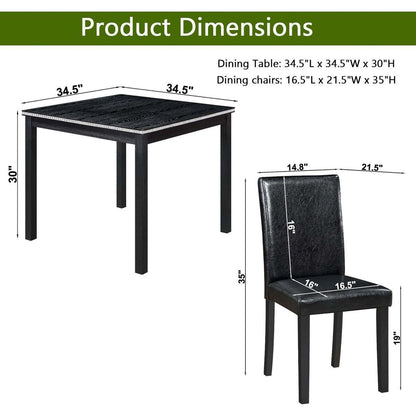 5 Piece Wooden Dining Table Set, Kitchen Table Set with a Square Table and 4 Upholstered Chairs, Wooden Dining Room Table with Crystal Decoration and Chairs Set for Kitchen, Dining Room, Black