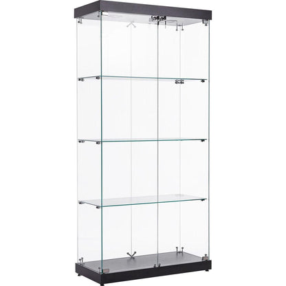 4-Tier Glass Display Cabinet, Double Door Glass Cabinet, Four Partitions, Two Locks, Floor Standing Storage Cabinet for Living Room, Bedroom, Showroom and Office, Black, 31.5"L x 14.2"W x 66.3"H
