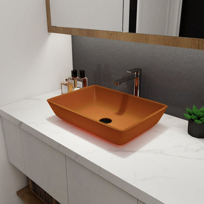 Tempered Glass Matte Bathroom Vessel Sink, Rectangle Bathroom Basin (Tempered Glass Matt Tea)