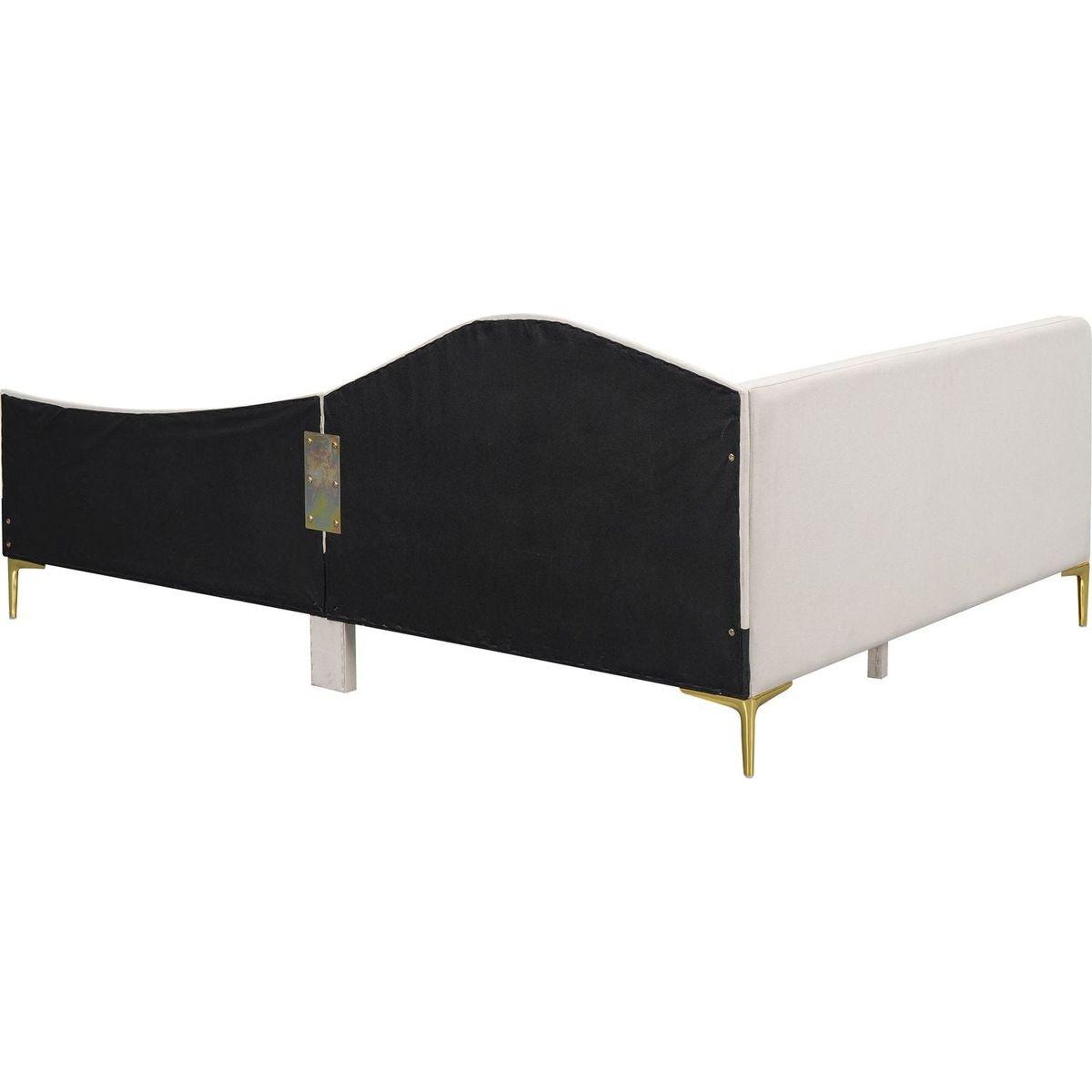 Full Size Upholstered Daybed with Headboard and Armrest, Support Legs, Beige