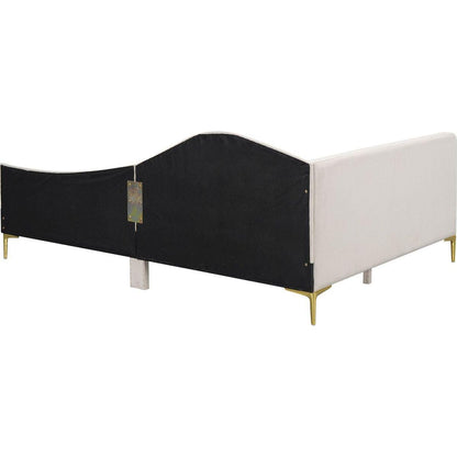 Full Size Upholstered Daybed with Headboard and Armrest, Support Legs, Beige
