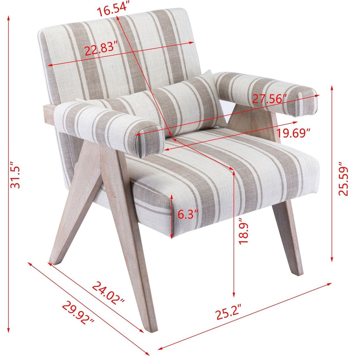 Accent chair, KD rubber wood legs with black finish. Fabric cover the seat. With a cushion.Grey Stripe