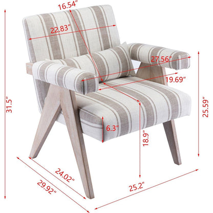 Accent chair, KD rubber wood legs with black finish. Fabric cover the seat. With a cushion.Grey Stripe