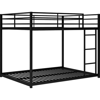 Full over Full Metal Bunk Bed, Low Bunk Bed with Ladder, Black