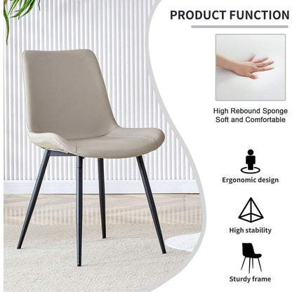 Light gray artificial leather backrest cushion dining chair, black metal legs, curved widened cushion design for more comfort, suitable for restaurants, kitchens, bedrooms, offices.(6 chairs) 0502