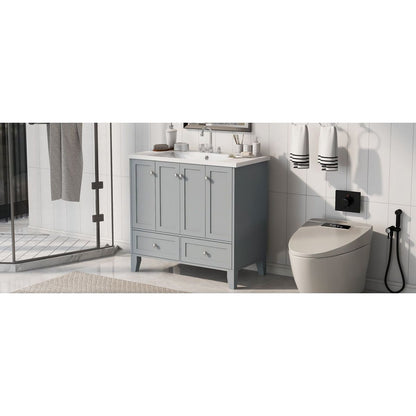 36" Bathroom Vanity with Resin Sink Combo,Solid Wood Frame Bathroom Storage Cabinet, Freestanding Vanity Set with 4 Soft Closing Doors& 2 Drawers