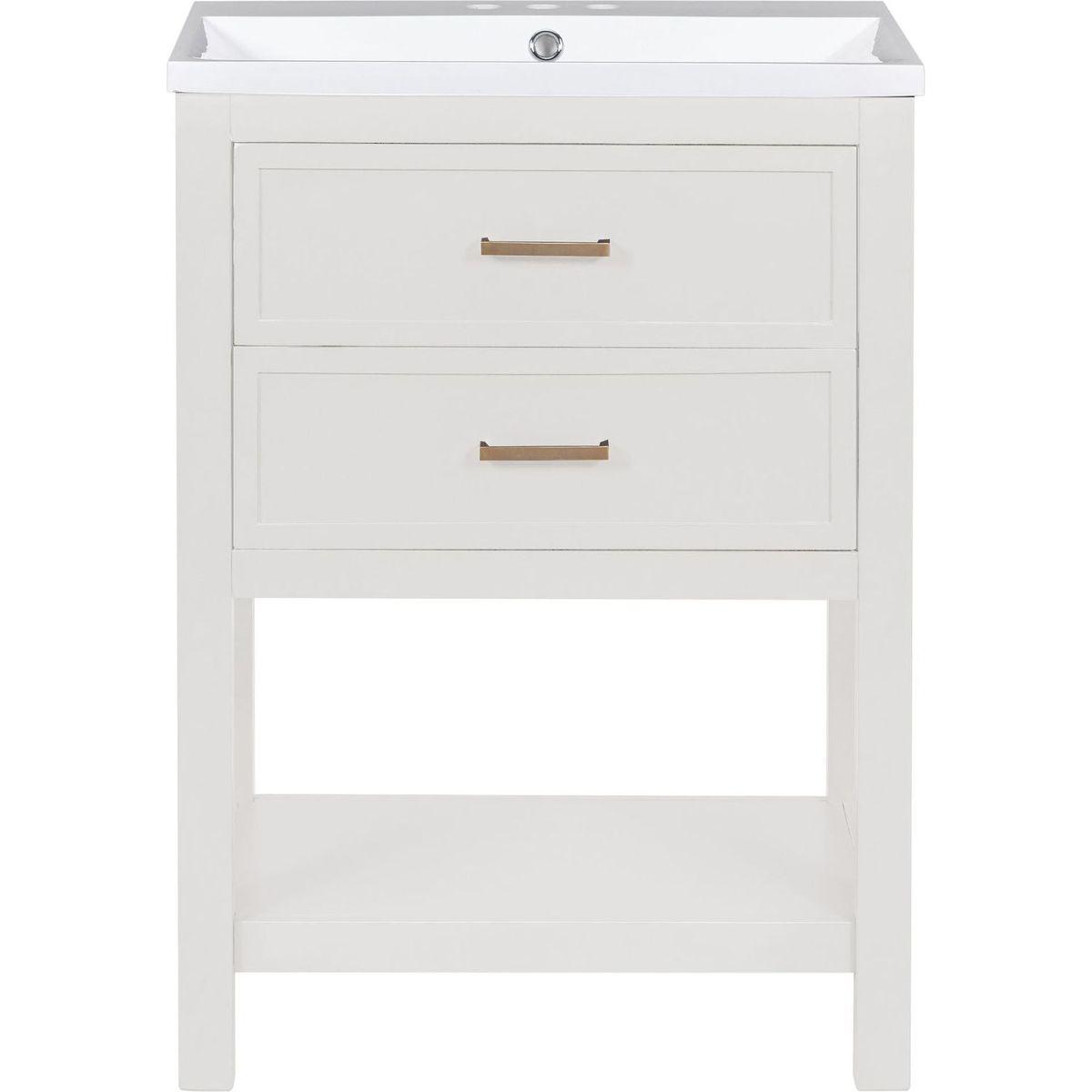 24" Bathroom Vanity with Top Sink, Modern Bathroom Storage Cabinet with 2 Drawers, Single Sink Bathroom Vanity