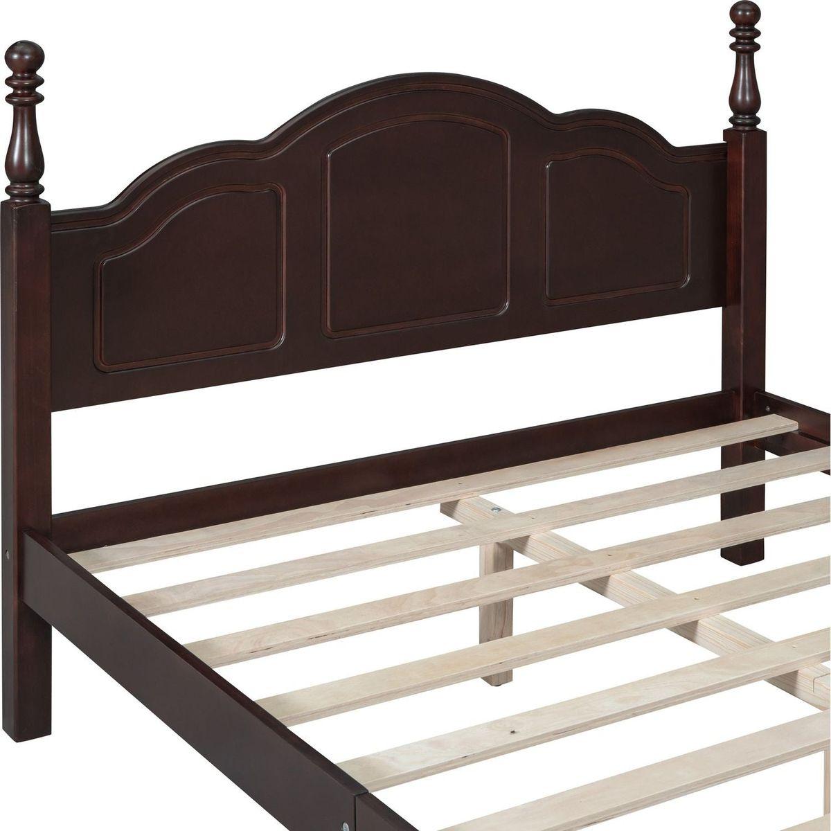 Full Size Wood Platform Bed Frame,Retro Style Platform Bed with Wooden Slat Support,Dark Walnut