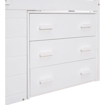 Twin Size Loft Bed with Cabinet and Shelf - White