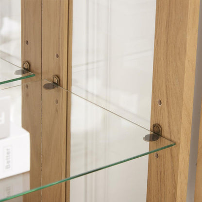 2 Doors Curio Cabinet with Tempered Glass Doors, Curio Cabinets with Mirrored Back Panel and Adjustable Shelves, Lighted Display Cabinet for Home, Office Light Bulb Included OAK