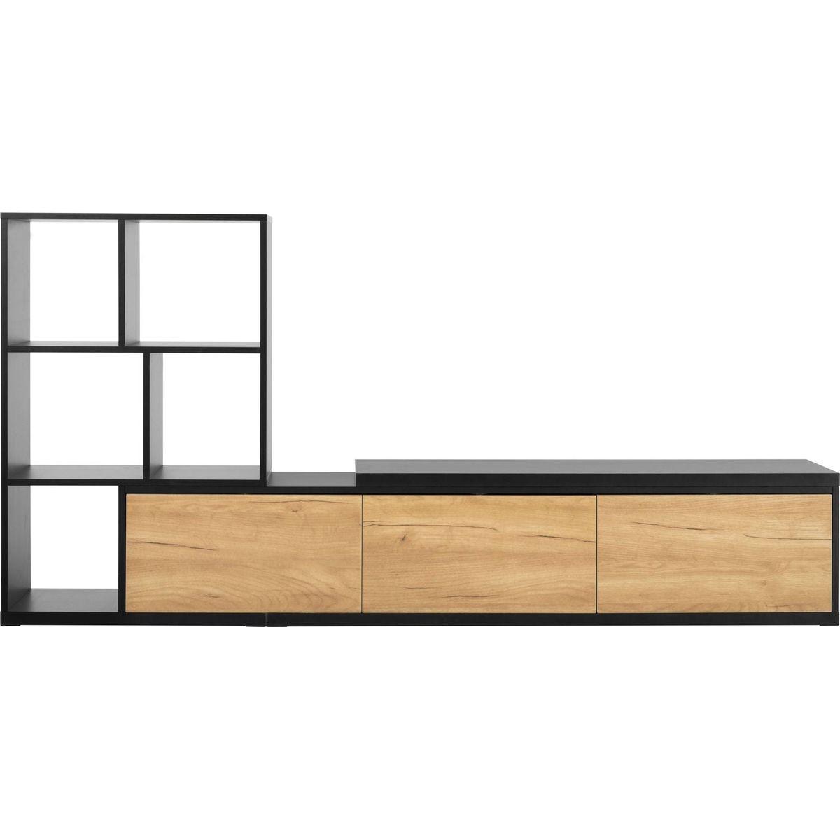 74.8"-126" Extendable TV Stand with 3 Tier Bookshelves for TVs up to 110", Adjustable Entertainment Center with Storage Cabinets, Sliding Tabletop Media Console for Living Room, Black