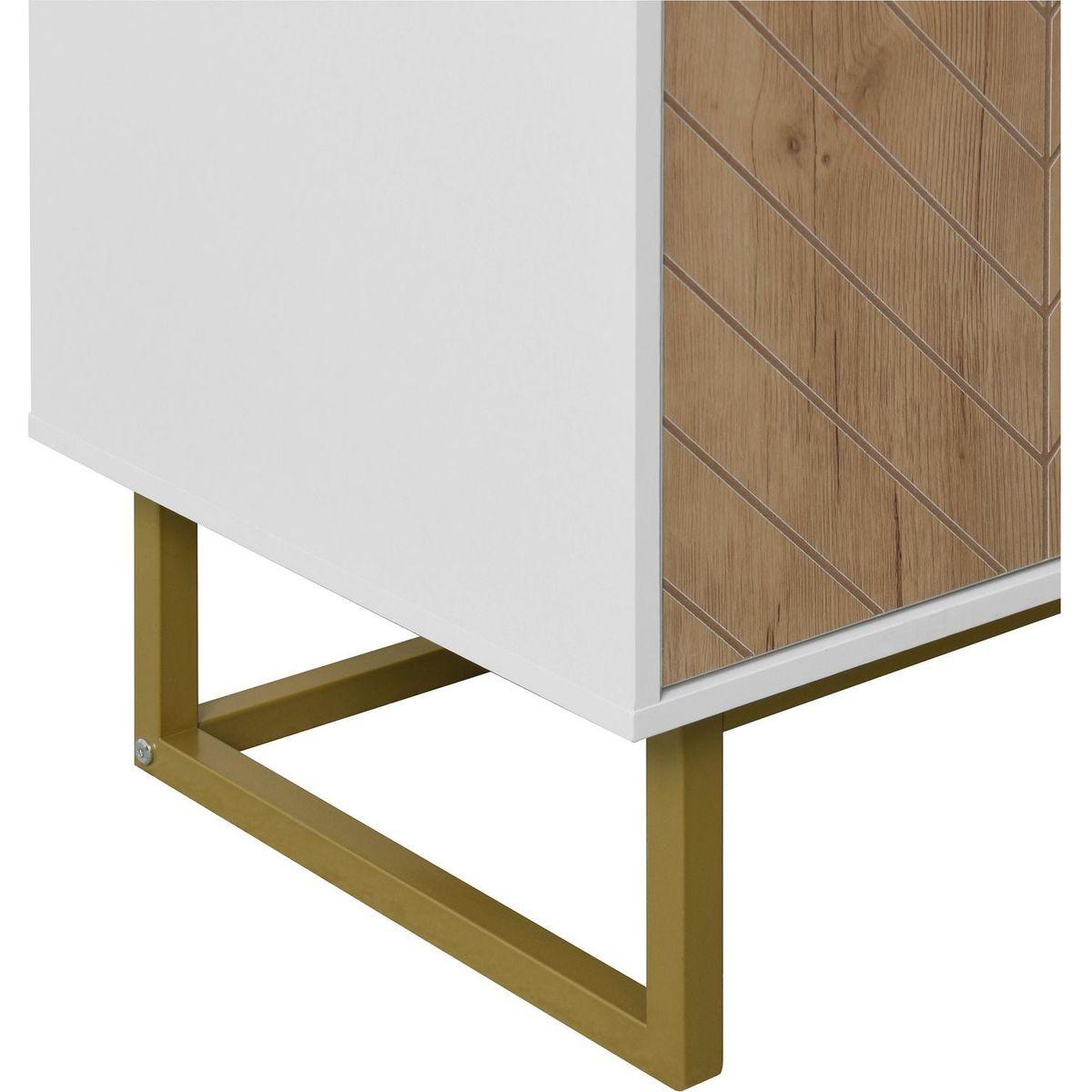 White and Gold Storage Cabinet with 2 Doors, Modern Buffet Sideboard Cabinet, Kitchen Buffet Cabinet with Storage Sideboard Buffet for Living Room