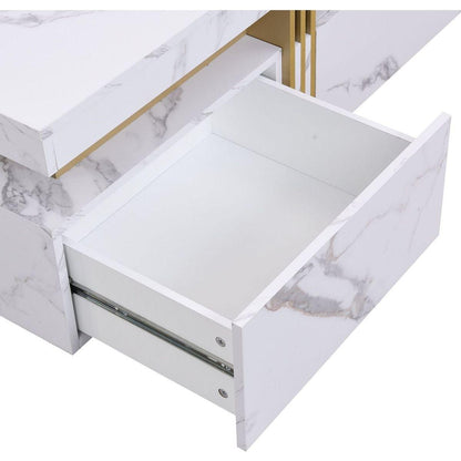 Modern White Square Storage Coffee Table with 4 Drawers