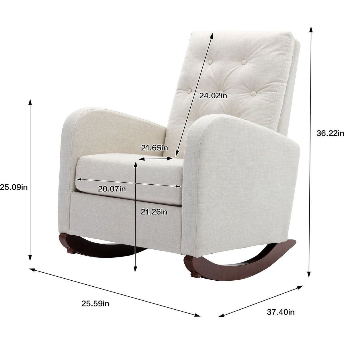 High Back Rocking Chair Nursery Chair .Comfortable Rocker Fabric Padded Seat .Modern High Back Armchair