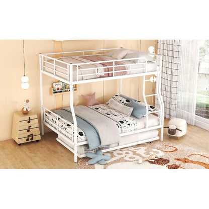 Full XL Over Queen Metal Bunk Bed with Trundle, White