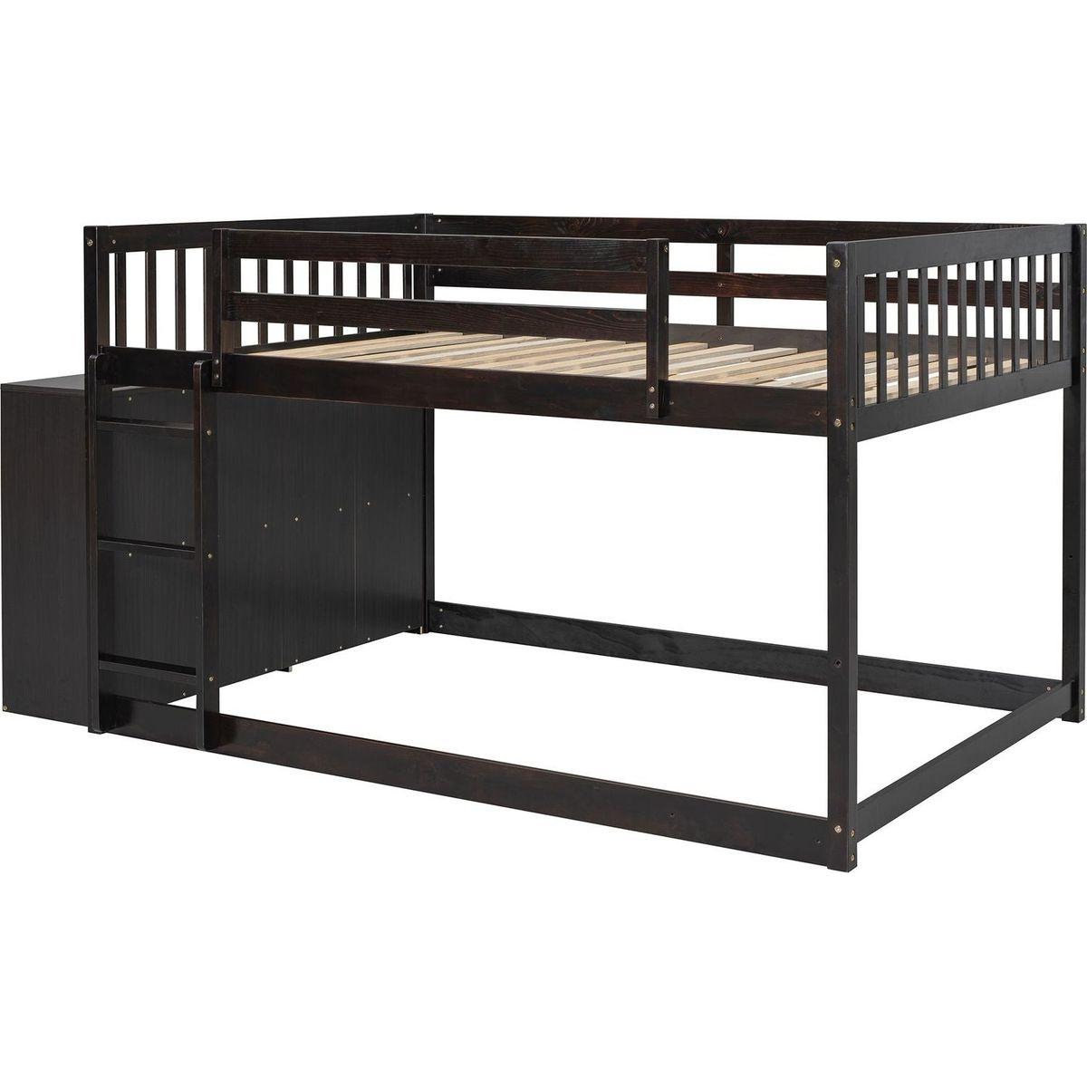Full over Full Bunk Bed with 4 Drawers and 3 Shelves-Espresso